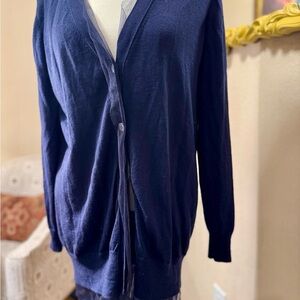 J. Crew Navy Blue Knit Cardigan with tulle underlayer